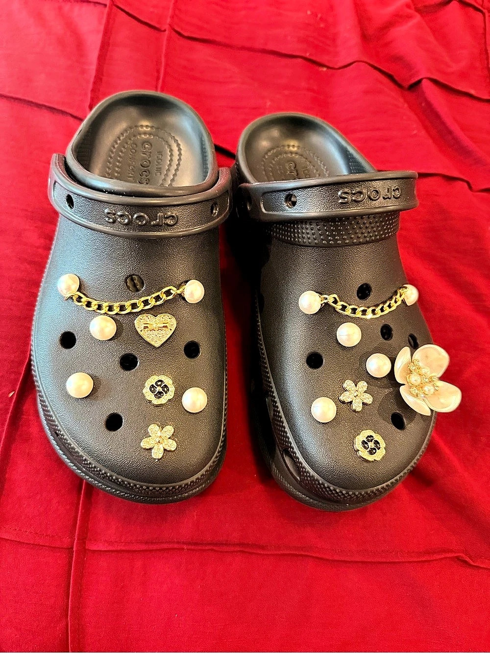 Crocs Classic Crush Clog Black Platform Clogs With Charms